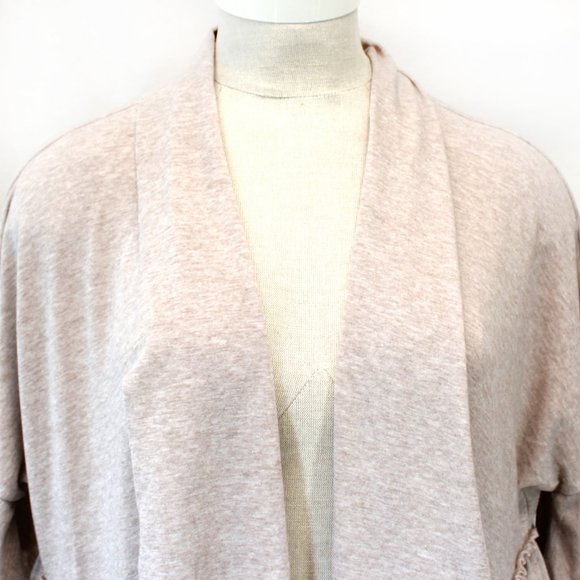Easel Beige Open Front Ruffle Bottom Cardigan Small - Picture 3 of 7